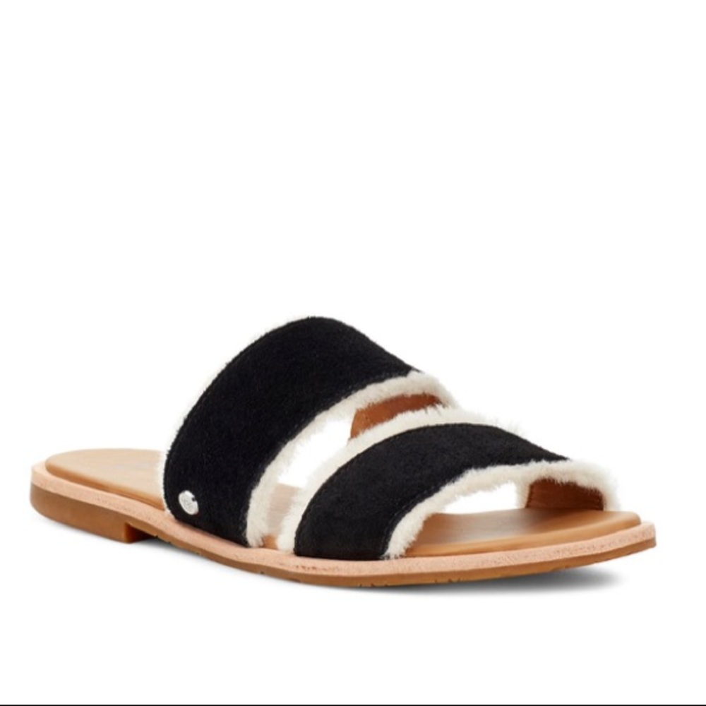 UGG EVALITA GENUINE SHEARLING SLIDE SANDAL IN BLK